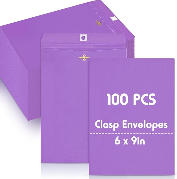 Geyee 100 Pcs Clasp Manilla Envelopes 6 x 9 Inch Gummed Colored Envelopes by Geyee