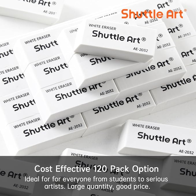 Shuttle Art White Erasers, 120 Pack Erasers Bulk, Smudge Resistant Eraser - Image 3