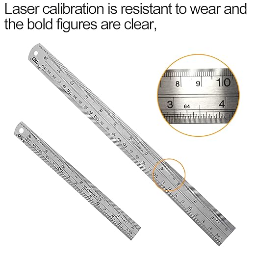 YouOKLight Metal Ruler Set, Stainless Steel 6 Inch and 12 Inch Rulers - Image 3