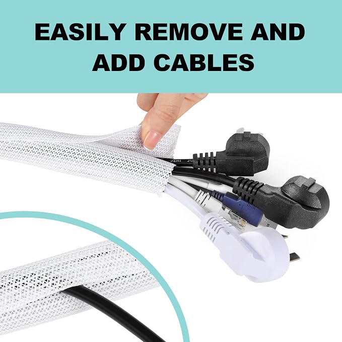 AGPTEK White Cable Sleeve, 2 Pack 5ft - Image 4