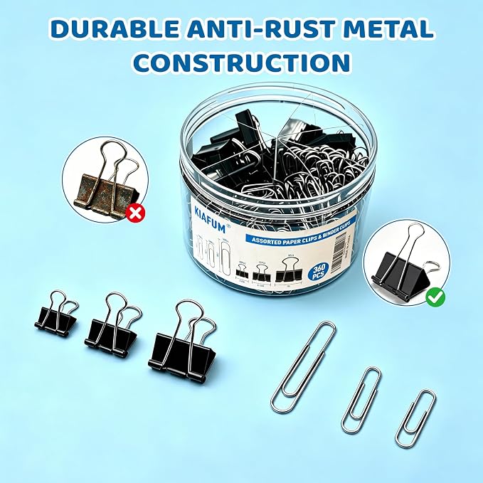 360 Pack Paper Clips and Binder Clips Set – Mixed Sizes Paperclips - Image 3