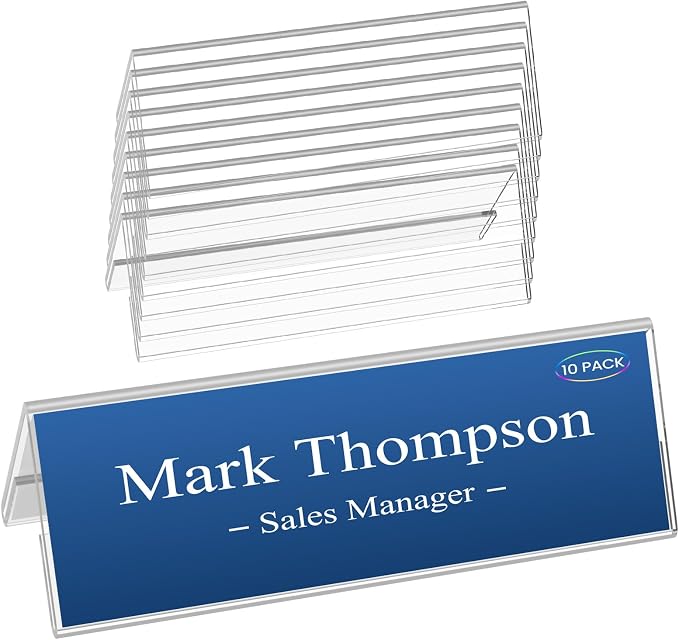 HlIMIEI Acrylic Name Plates for Desks, 10 Pack Clear Tent Name Holders 3 x 8.5 by HIIMIEI