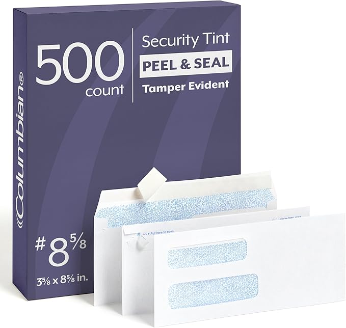 Columbian #8-5/8 Security Envelopes, 500 Pack, Double Window Self Seal Envelopes by TOPSProducts