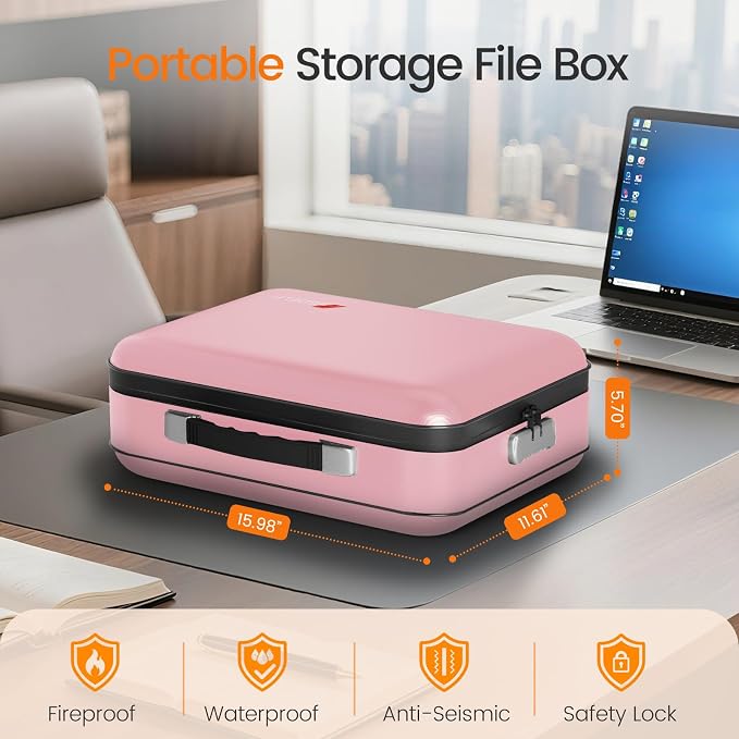 Fireproof Document Box with Lock, 5200°F Fireproof Water Resistant Hard Case - Image 2