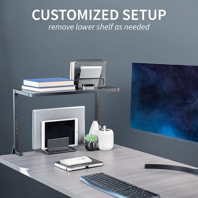 VIVO Black Clamp-on 24 inch 2-Tier Desk Shelf, STAND-SHELF24C | Above or Below - Image 9