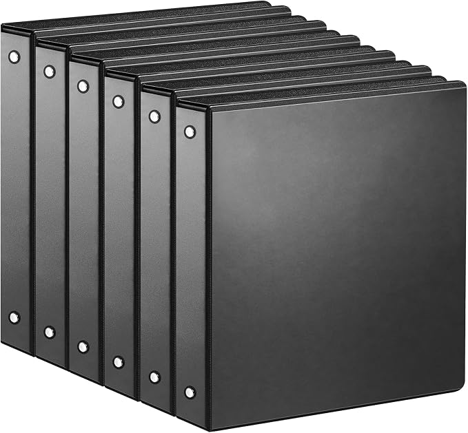 SUIN 1-inch 3 Ring Binder with 2 Interior Pockets, and School Use, 6 Pack Black by SuinOffice