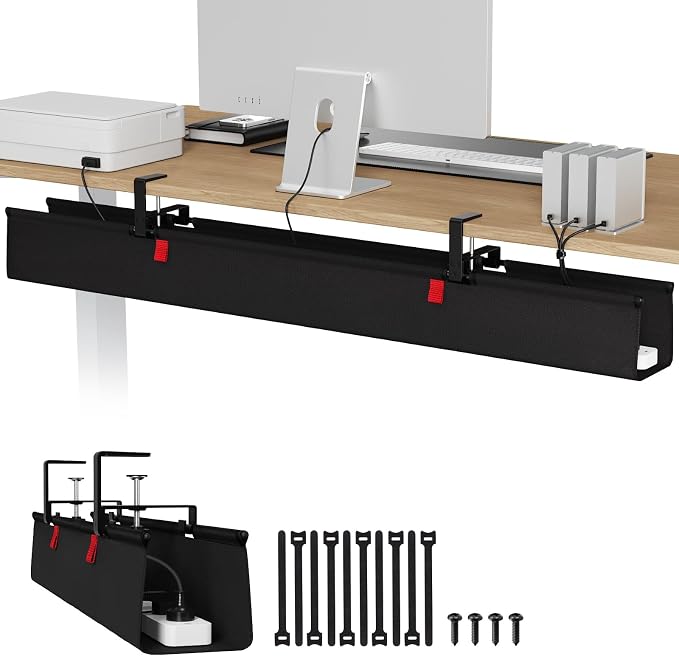 Univivi No Drill Under Desk Cable Management Tray, Clamp/Screw Mount Desk Cable by Univivi