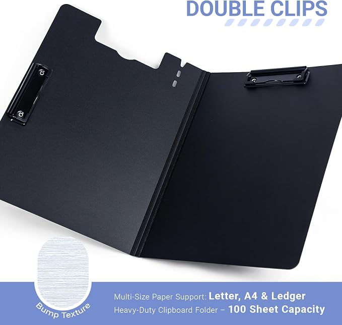 Clipboard Folder, with Dual Metal Clips, Embossed-Texture, Folding 360° Rotating - Image 2
