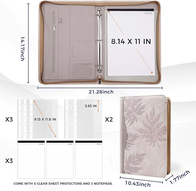 Padfolio Portfolio Folder Binder-Organizer Planner Notebook Zippered Portfolio - Image 4