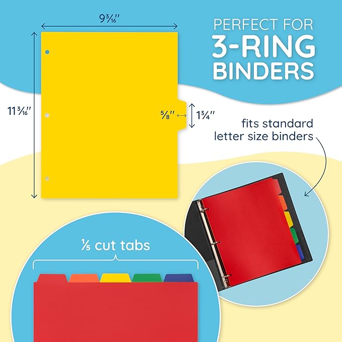 Blue Summit Supplies 5 Tab Heavy Duty Plastic Dividers - Image 2