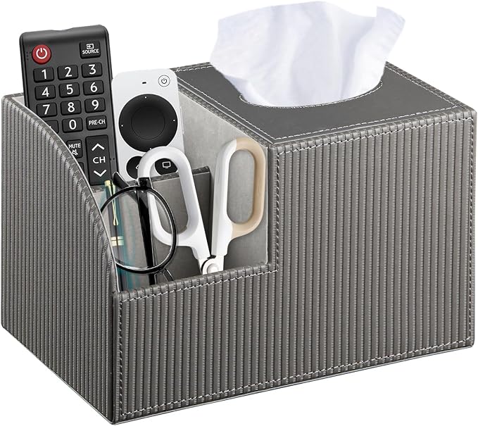 Square Tissue Box Cover with Storage, PU Leather Cube Tissue Box Holder by Thelittlebeautyoflife