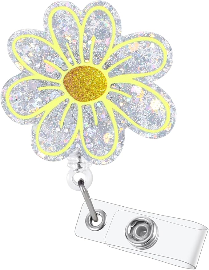 Funny Daisy Floral Nurse Badge Reel, Cute Acrylic Flower Retractable ID Badge by LINAYOHA