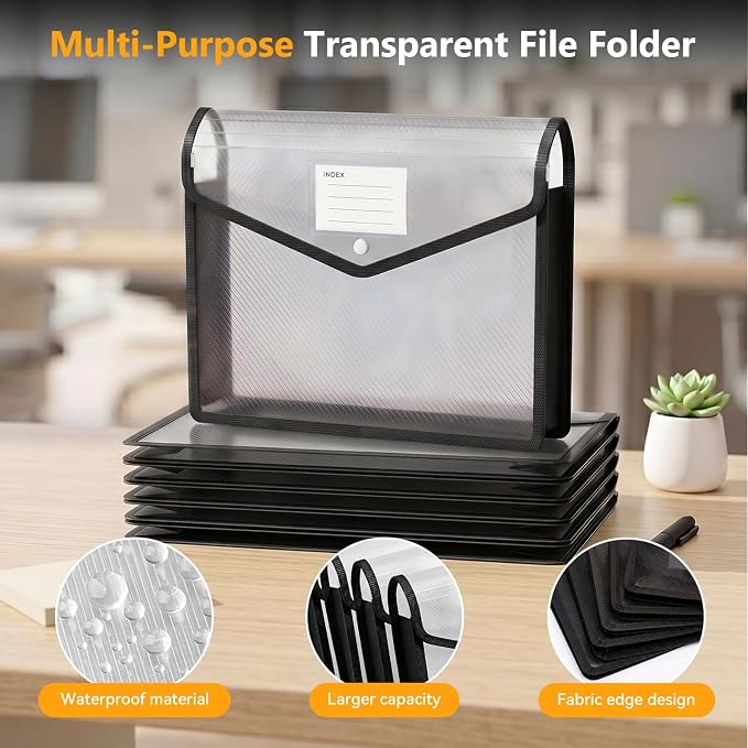 2 Pack Plastic Expanding File Folder, Transparent Accordion File Pouch - Image 5