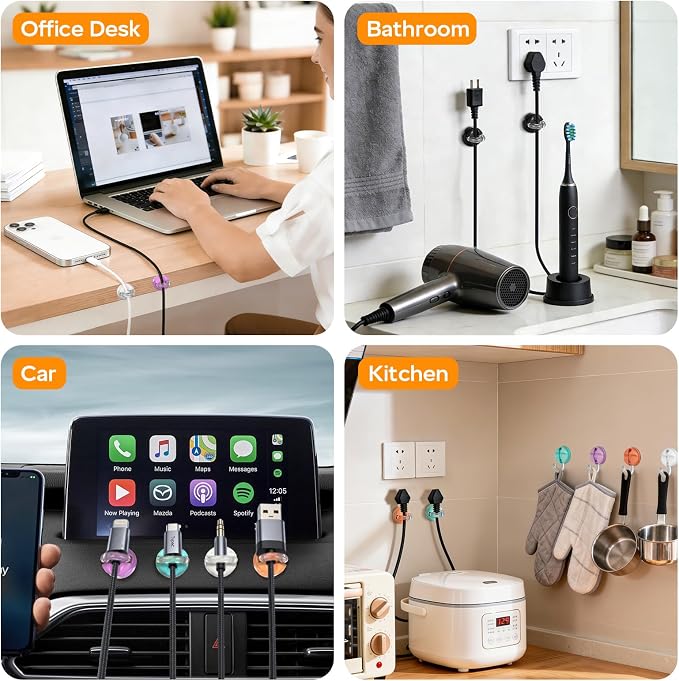 6 Pack 360° Rotatable Magnetic Cable Clips, Under Desk Cable Holder, Acrylic - Image 7