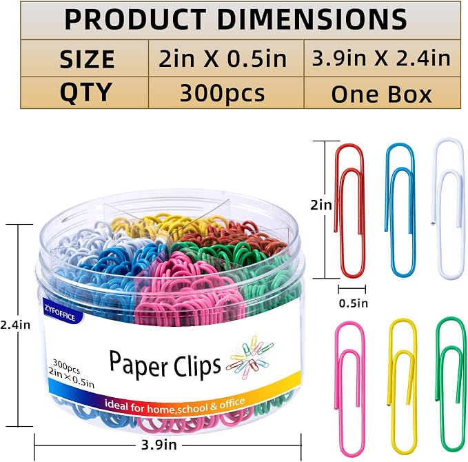 Colored Jumbo Paper Clips, 2 Inch, Rust Proof, Storage Box Included, - Image 2