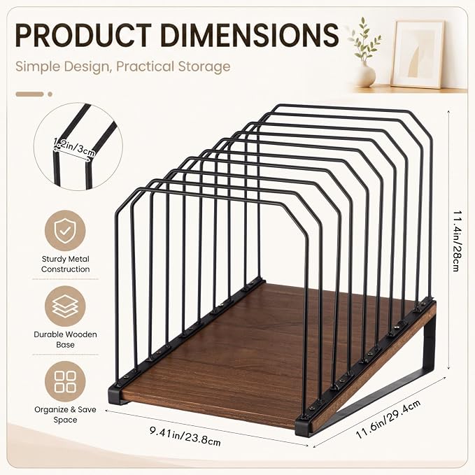 Novabright 1 Pack Inclined Desk File Organizer 9 Section Metal Vertical Folder - Image 2