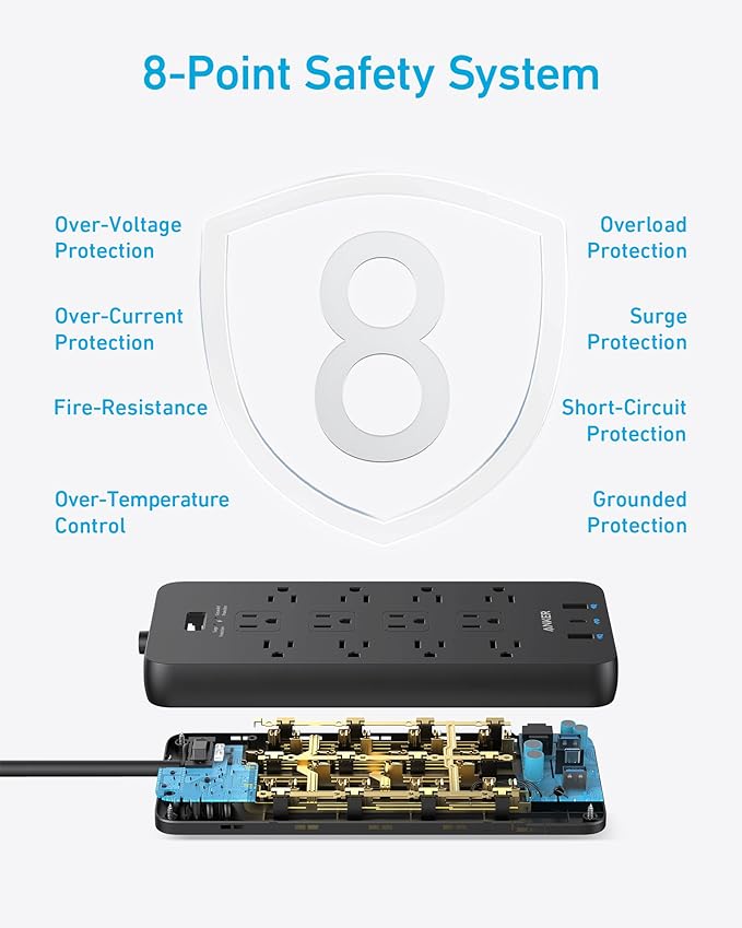 Anker Power Strip with 3 USB Ports, Surge Protector, 12 Outlets, 2 USB-A Ports - Image 5