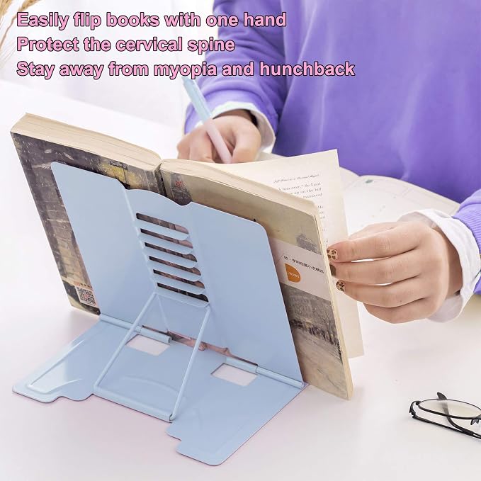 MSDADA Desk Book Stand Metal Reading Rest Book Holder Adjustable Cookbook - Image 8