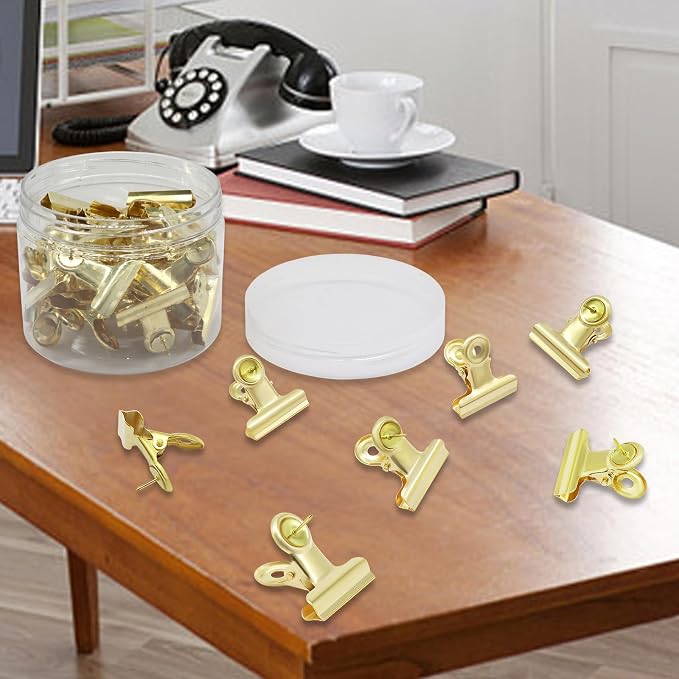 30Pcs Gold Push Pins Metal Push Pin Clips, Pushpin Clip Bulldog Clip - Image 4