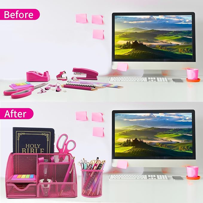 12 in 1 Hot Pink Desk Organizers and Accessories Set, Gifts - Image 4