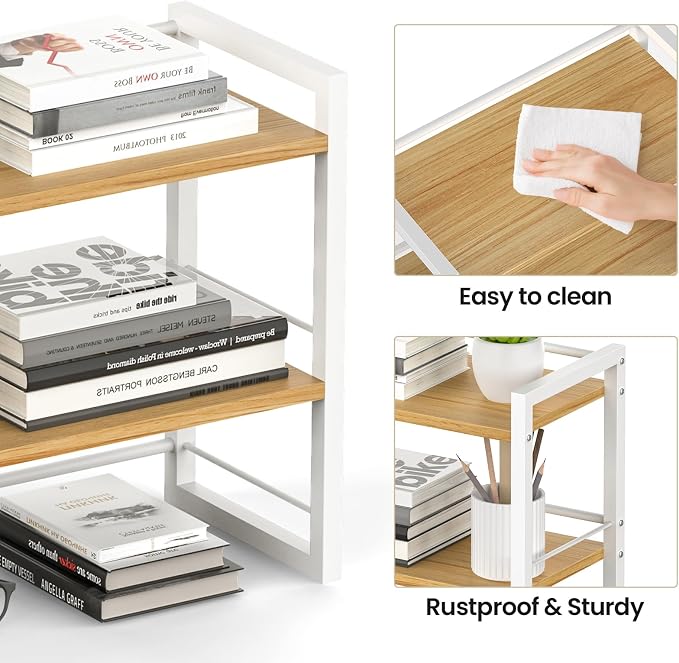 Office Desk Shelf Organizer, Wood Desktop Bookshelf Supplies Storage Rack - Image 7