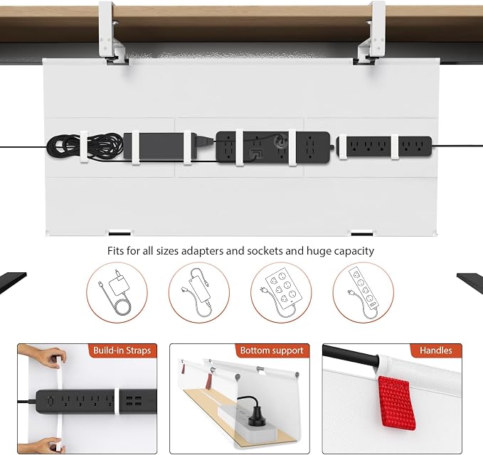 Univivi No Drill Under Desk Cable Management Tray, Clamp/Screw Mount Desk Cable - Image 2