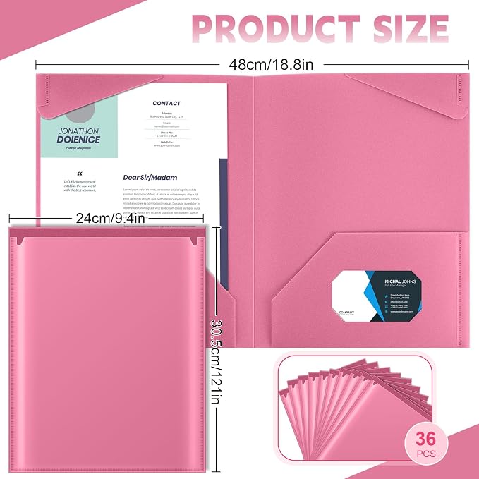 Henoyso 36 Pack Pink Plastic Folders - Image 2