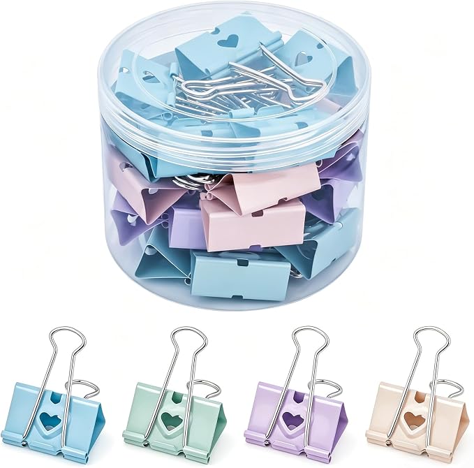 BAYTORY 24Pcs Pastel Binder Clips, 1.6 Inch Large Binder Clips, by BAYTORY