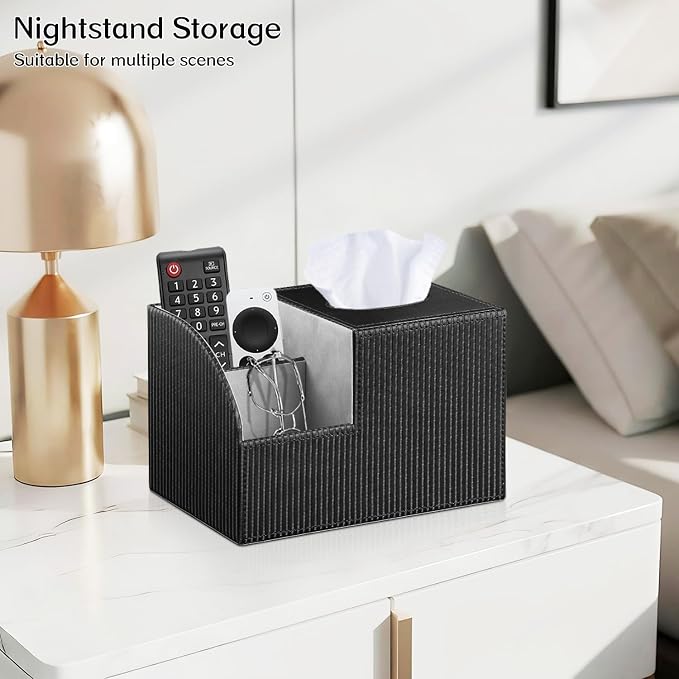 Tissue Box Cover Square with Storage, PU Leather Cube Tissue Box Holder - Image 7