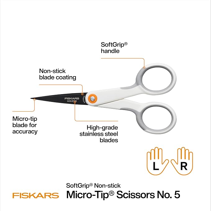 Fiskars Micro Trip Scissors, SoftGrip Precision Cutting Shears, Non-Stick - Image 2
