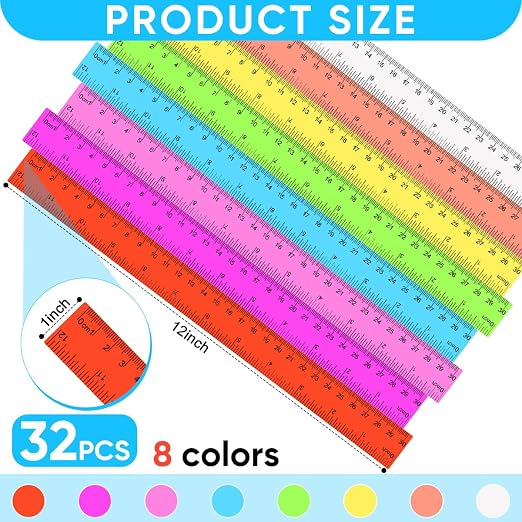 SenseYo 32 Pcs Clear Plastic Rulers 12 Inch Color Transparent Ruler - Image 2