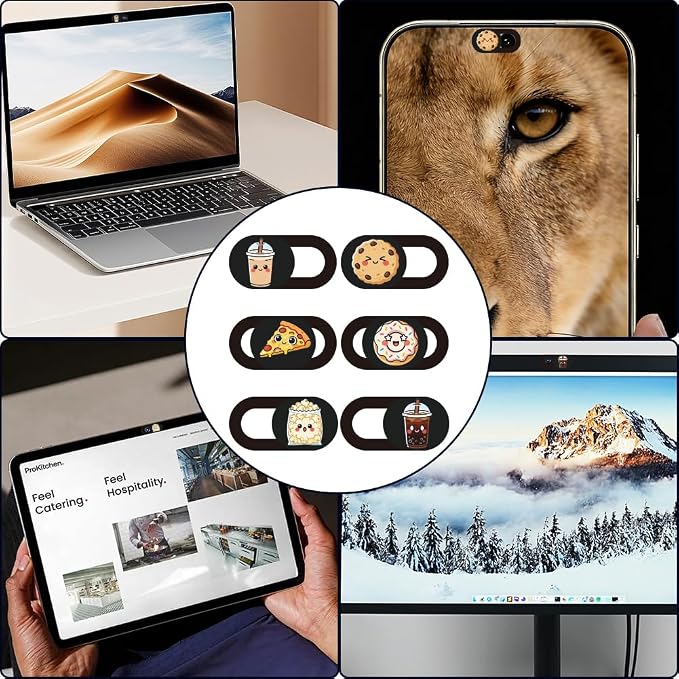 6Pcs 6 Styles Food Theme Camera Cover Slide Sticker 0.04 Inch Privacy Guard - Image 5