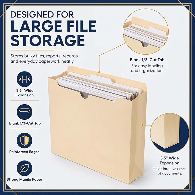 50 Pcs 3.5 Inches Expansion Manila Expanding File Pockets Manila Expanding File - Image 3