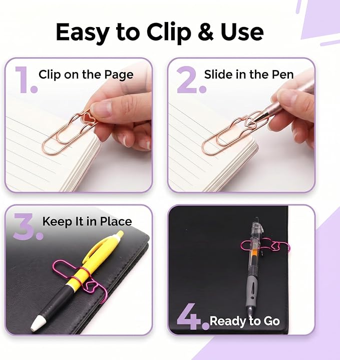 15 Pcs Metal Pen Holder Clips for Notebook, Planner Accessories, Heart Paper - Image 7