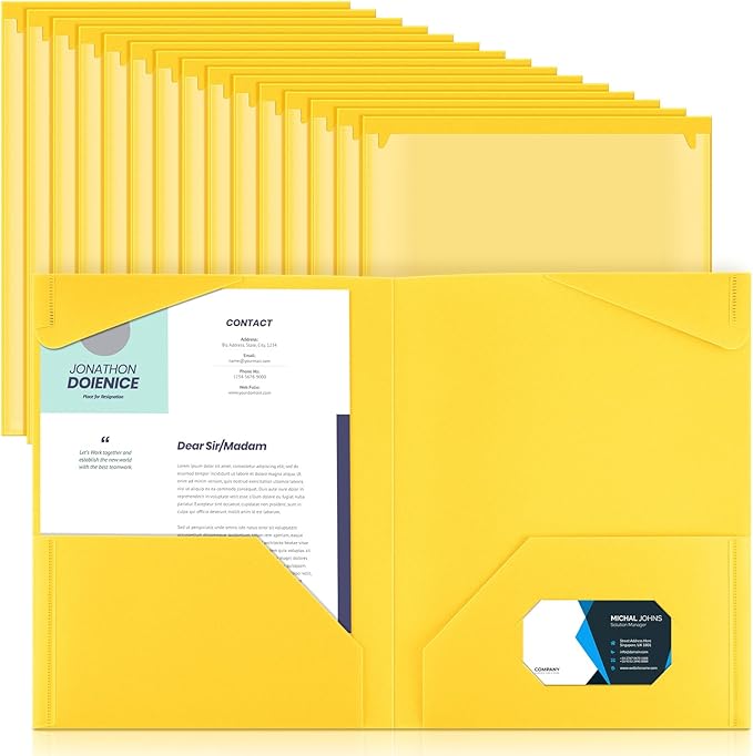 Henoyso 36 Pack Yellow Plastic Folders by Henoyso
