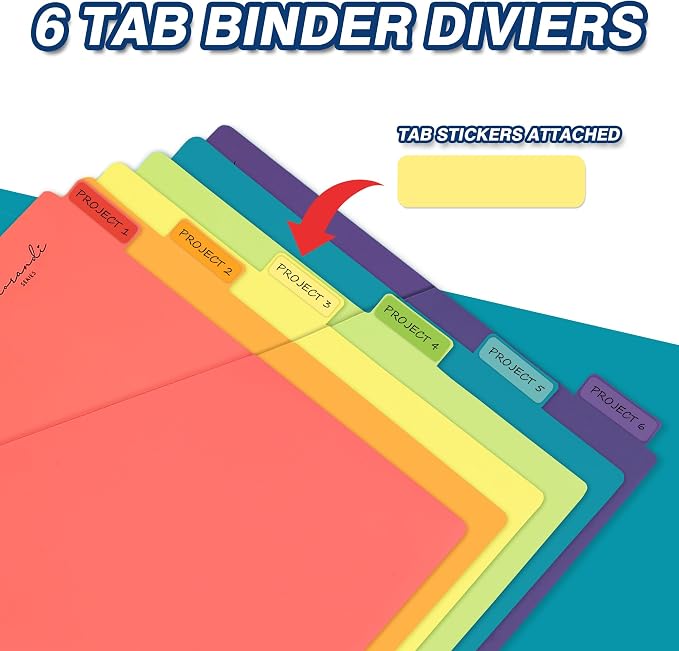 H4D 6-Tab Plastic Binder Dividers, 2 Pockets, Primary Colors, 2 Sets | Made of - Image 3