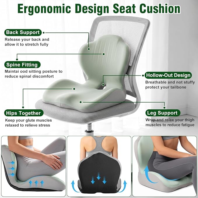 Car Seat Cushion with Lumbar Support Pillow, Memory Foam Office Chair Cushion - Image 4