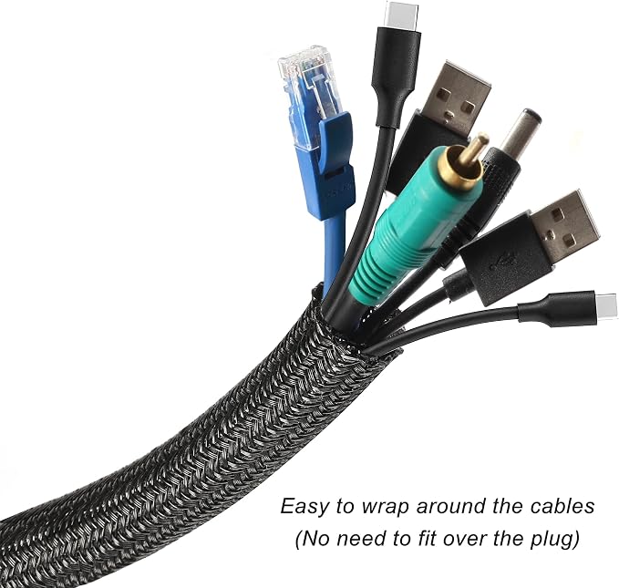 25ft - 1.25 inch Braided Cable Management Sleeve Cord Protector - Self-Wrapping - Image 2