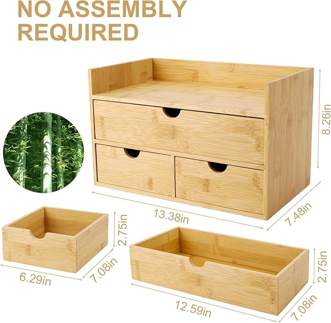 Charmewooden Bamboo Desk Organizer 3 Drawer - Image 3