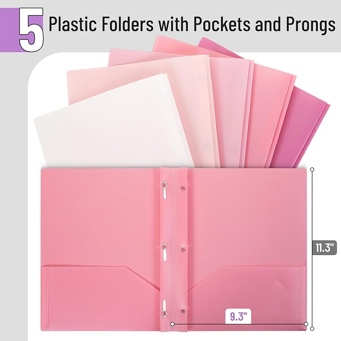 Mr. Pen- Plastic Folders with Pockets and Prongs, 5 Pack, Letter Size | File - Image 2