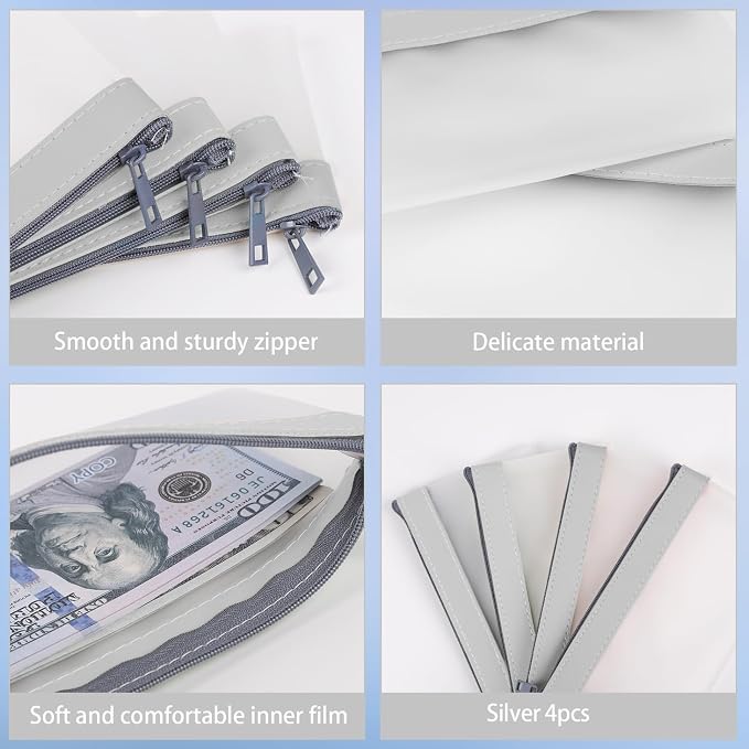 4 Pieces Money Bags With Zipper, Cash Bag, 7.6 x 3.7 inch Money Pouch, Bank Bag - Image 5