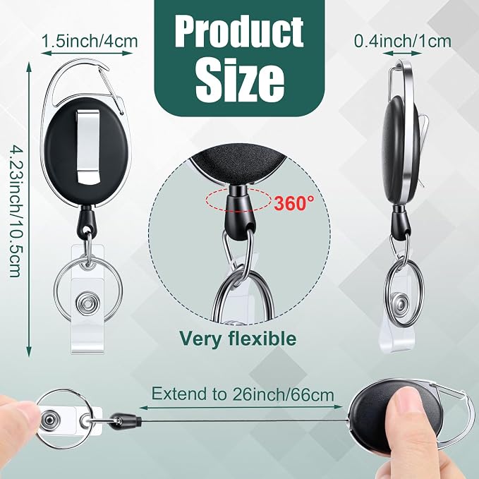 Honoson 10 Pcs Heavy Duty Retractable Badge Reels Batch ID Badge Holder - Image 2