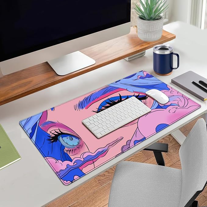 Anime Girl Loving Eye Desk Mat Desk Mat Pink Desk Pad Aesthetic Japanese Mouse - Image 3