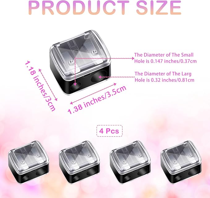 Makeup Pencil Sharpener, 4 Pack Dual Hole Cosmetic Pencil Sharpener - Image 2