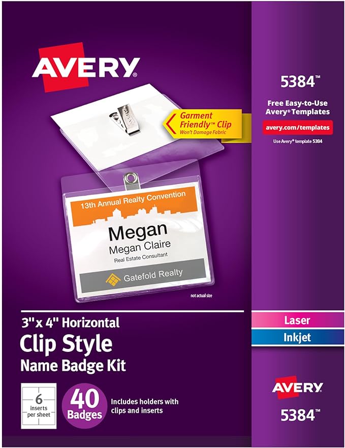 Avery Customizable Name Tag, Clip Style, 40 Total by Avery