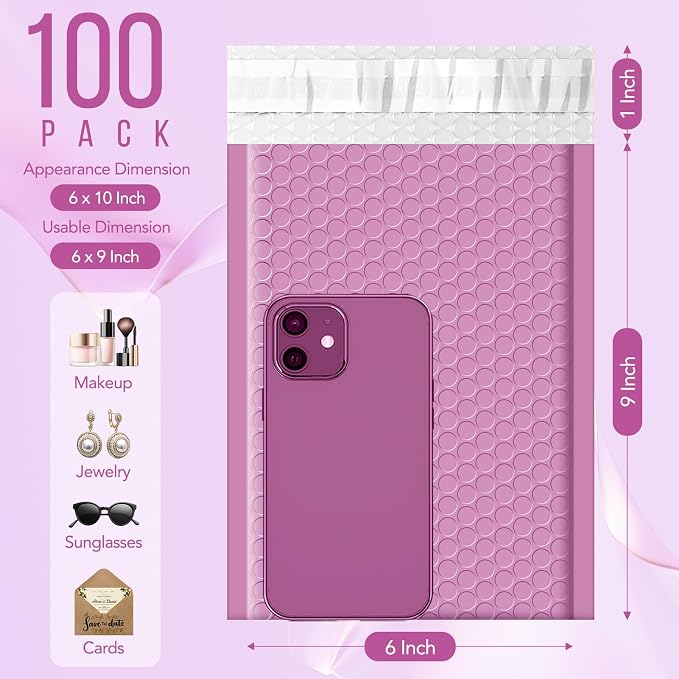 Fuxury Bubble Mailers 6x10" Padded Envelopes 100 Pack Usable Size 6x9" Self - Image 2
