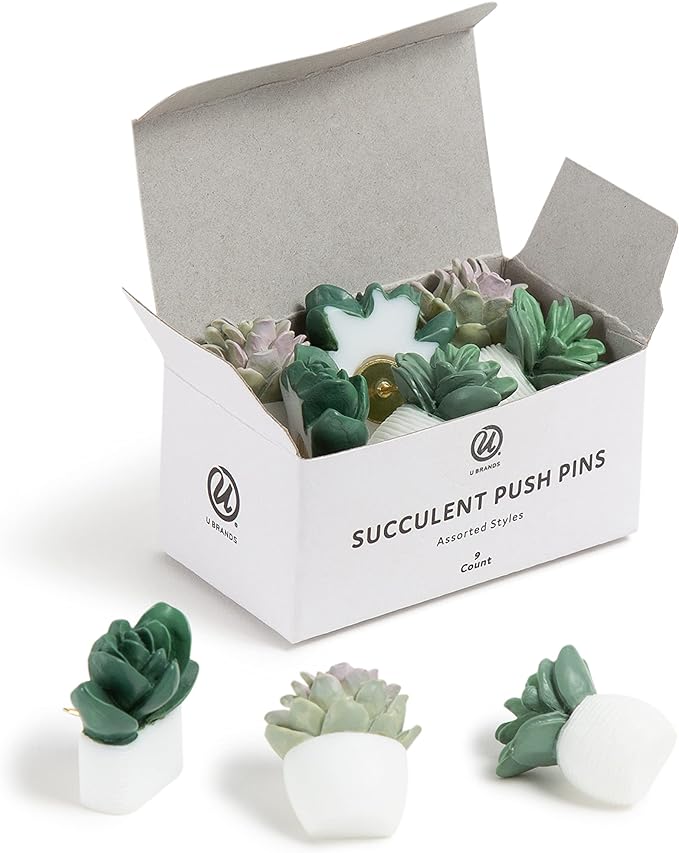 U Brands Succulent Push Pins Set, Office Supplies, Three Assorted Styles by UBrands