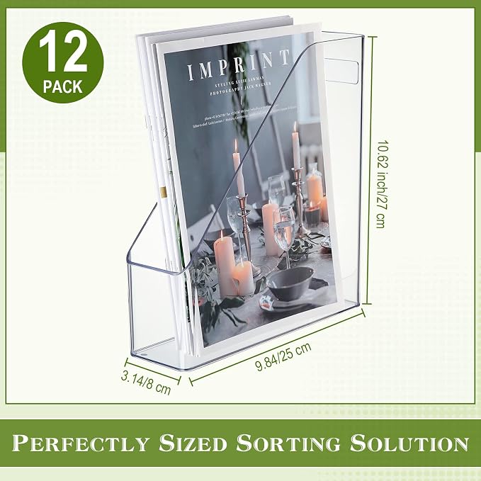 12 Pcs Clear Acrylic Magazine File Holder Plastic Desk Organizer - Image 3