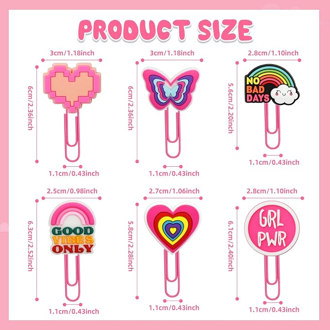 30 PCS Pink Paper Clips Metal Paperclip Large Size Paper Clip Cute Bookmark - Image 4