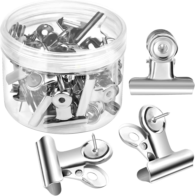 AUEAR, 30 Pack Metal Push Pin Clips Bulldog Heavy Duty Thumb Tacks by AUEAR